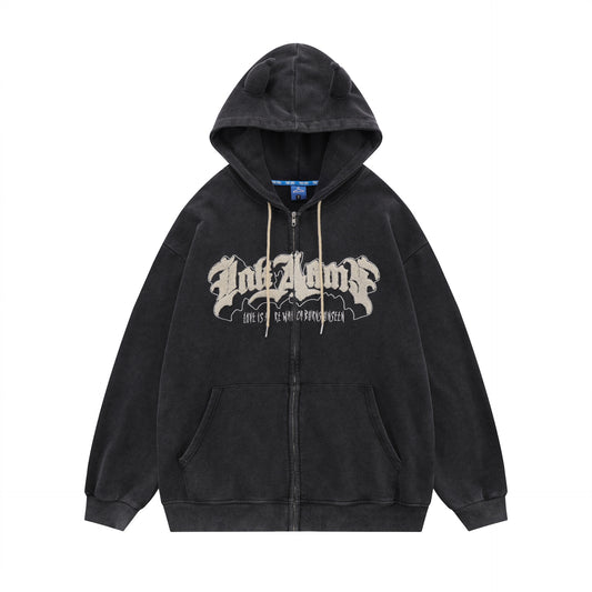 Hoodie Handdrawn Letter Loose Cardigan Long Sleeve Coat