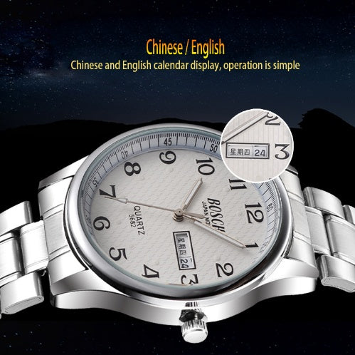 Double calendar men's watch waterproof luminous number quartz watch