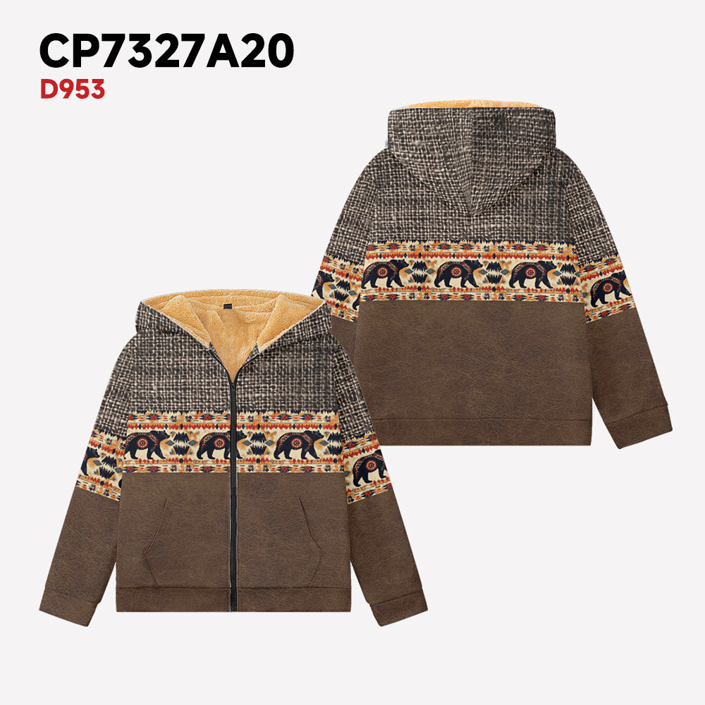 Winter Long Sleeve Stand Collar Zipper Hooded Sweatshirt
