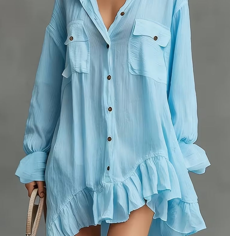 French-style Relaxed Pleated Loose Shirt Dress For Women