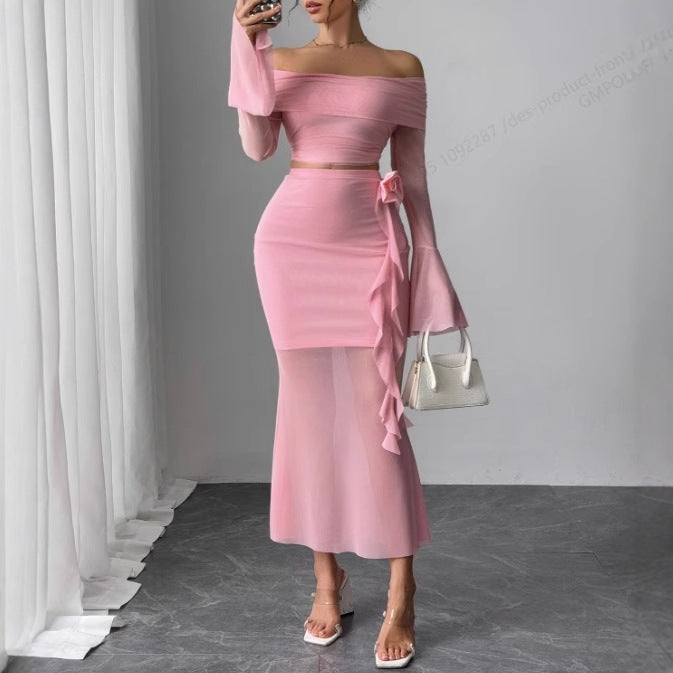Off-the-shoulder Top And Bodycon Skirt Set