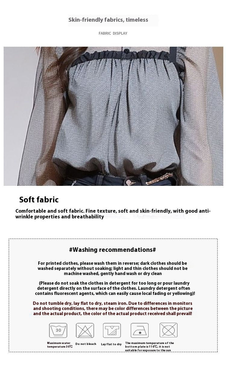 Black Ruffled Collar Long Sleeve Shirt
