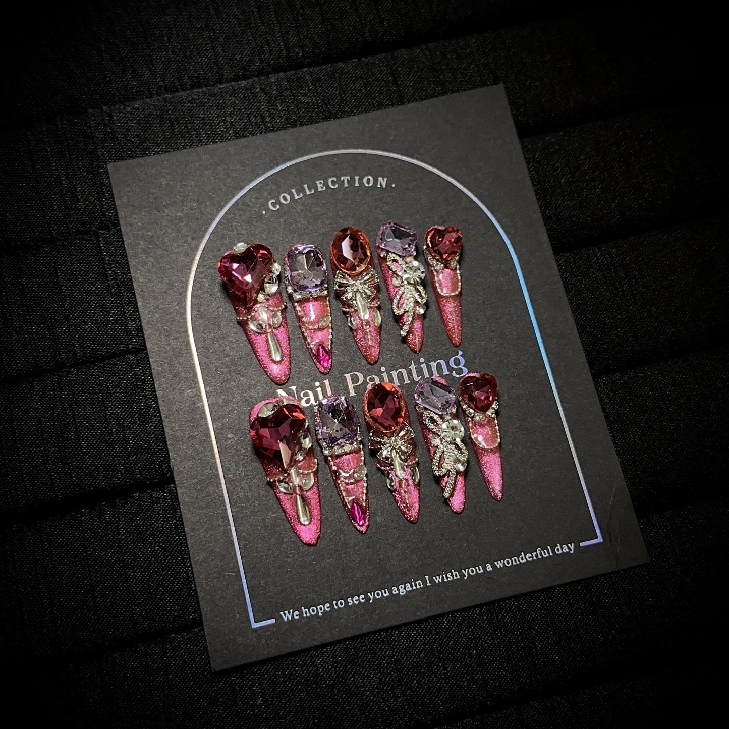High-grade Winter New Year Rose Red Cat Eye Hand-worn Nail Tip