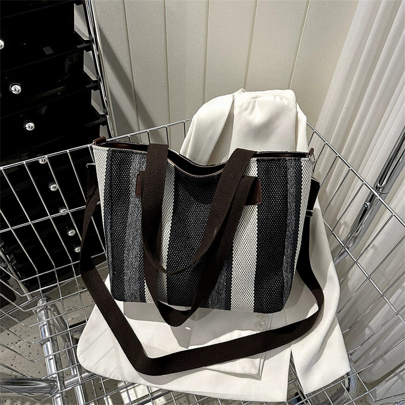 Fashion Stripe Totes Women's Large Capacity Canvas Shoulder Bag