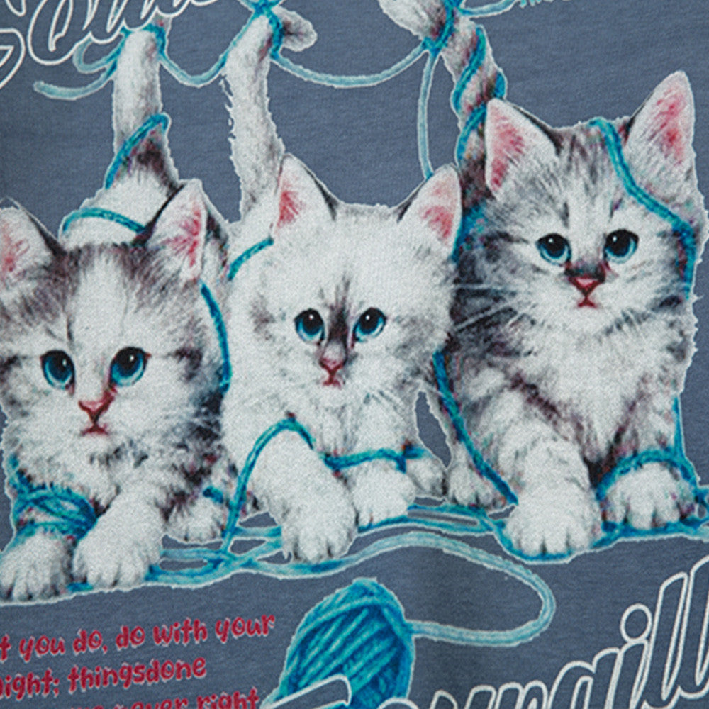 Men's Pullover Kitten Print Loose Round Neck Sweater