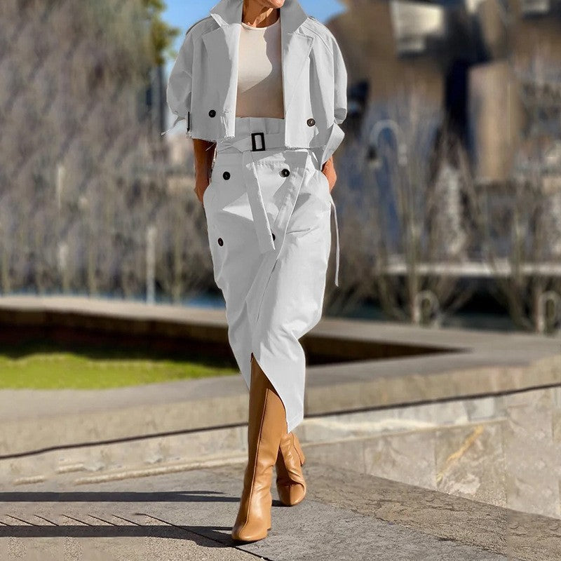 Women's Two-piece Casual Trousers With Solid Color Buckle Design