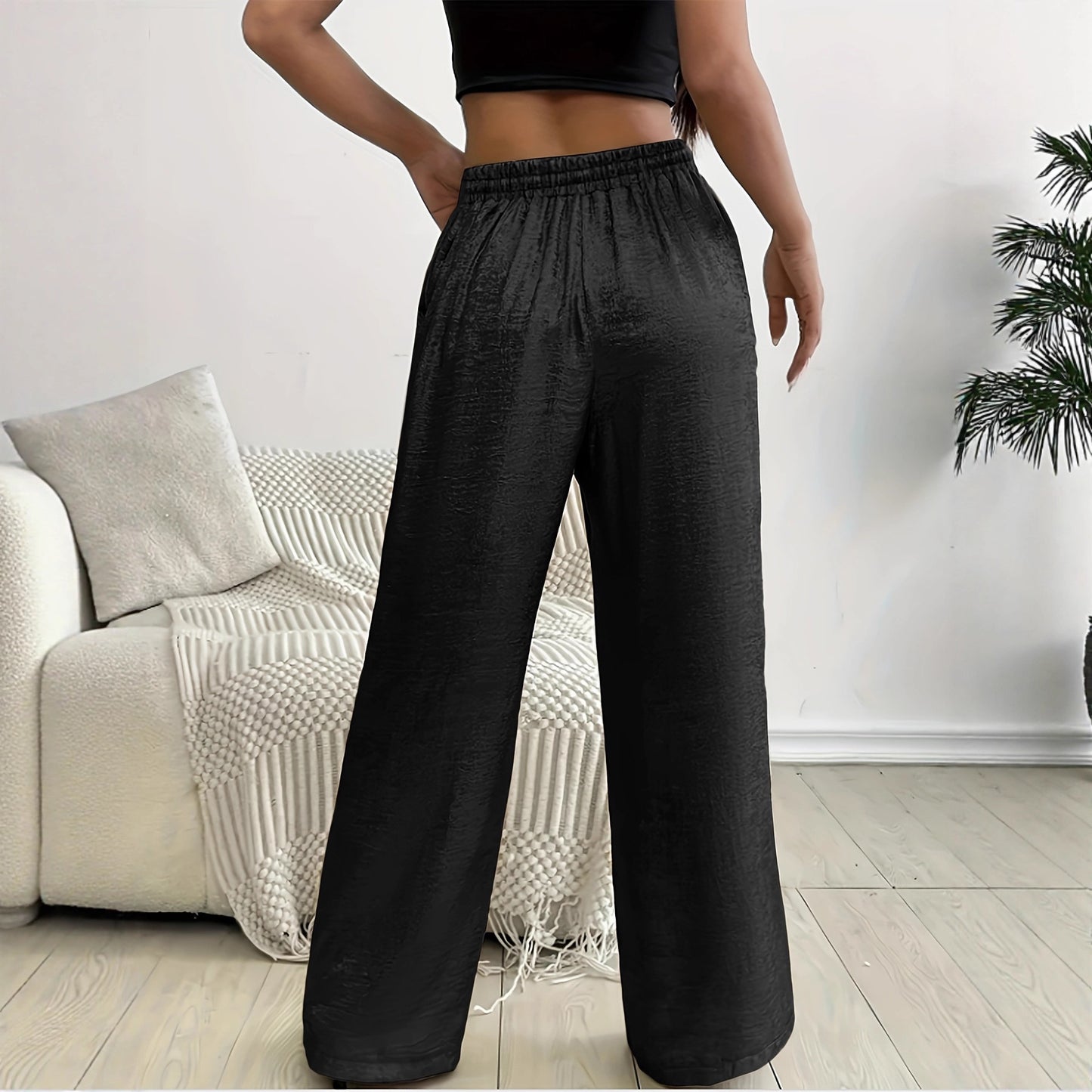 Stylish Straight-Leg Pants With Gold-Stamped Sequins And A Drawstring