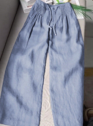 Drawstring Linen Casual Pants Women's Straight Wide-leg Pants