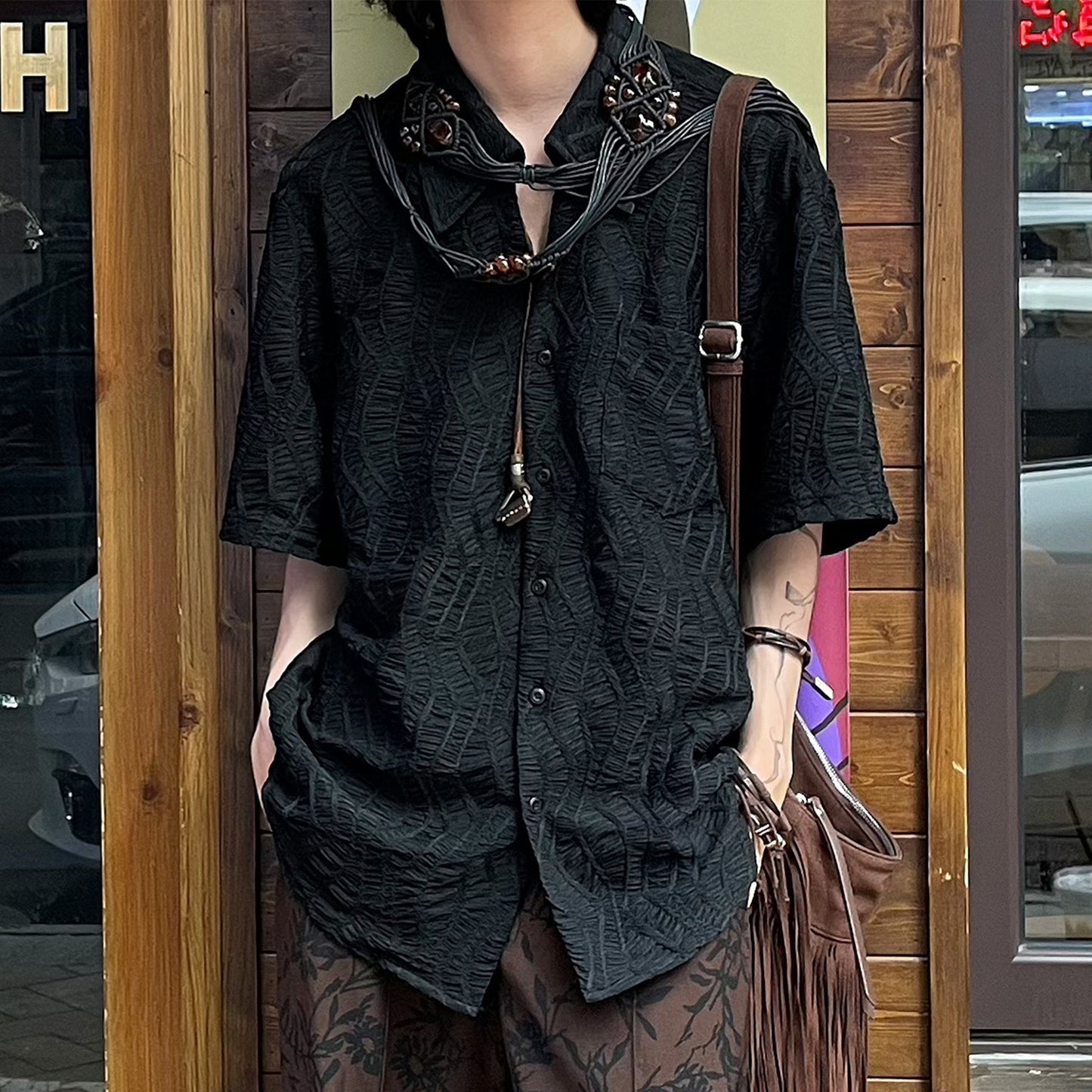 Niche Advanced Design Sense New Chinese Style Cuban Collar Retro Short Sleeve