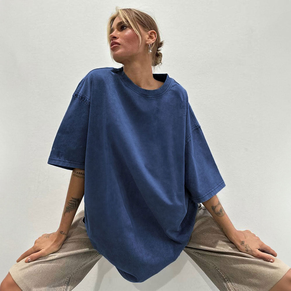 Washed Old Short-sleeved T-shirt European And American Relaxed Casual Round Neck