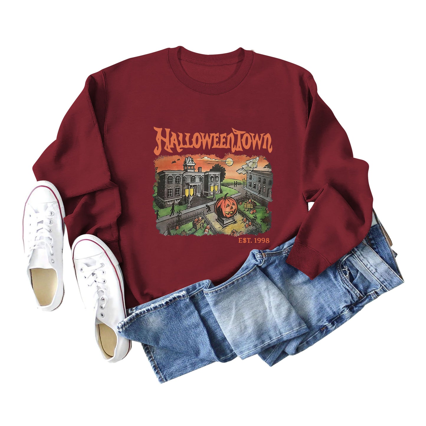 New Halloweentown Printed Sweater Loose All-match Round Neck