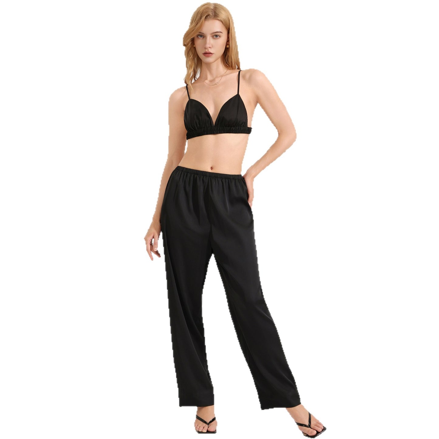 Zebra-Print Satin Chiffon Pajamas For Women Summer Cami Top And Pants Casual Loungewear Set