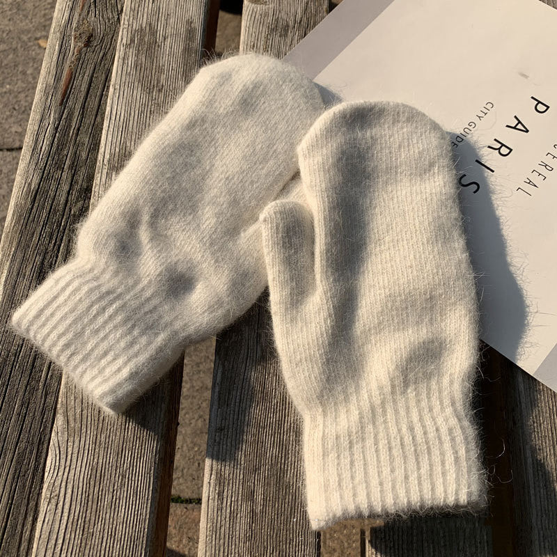 Women's Fashion Simple Solid Color Double Warm Gloves