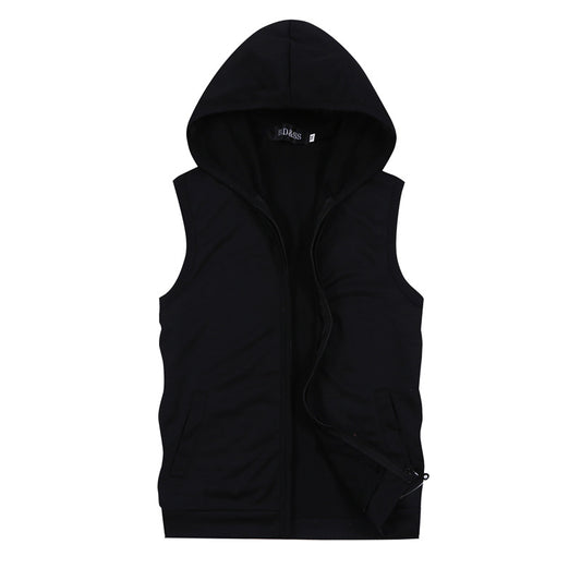 Men's Sleeveless Solid Color Hooded Vest