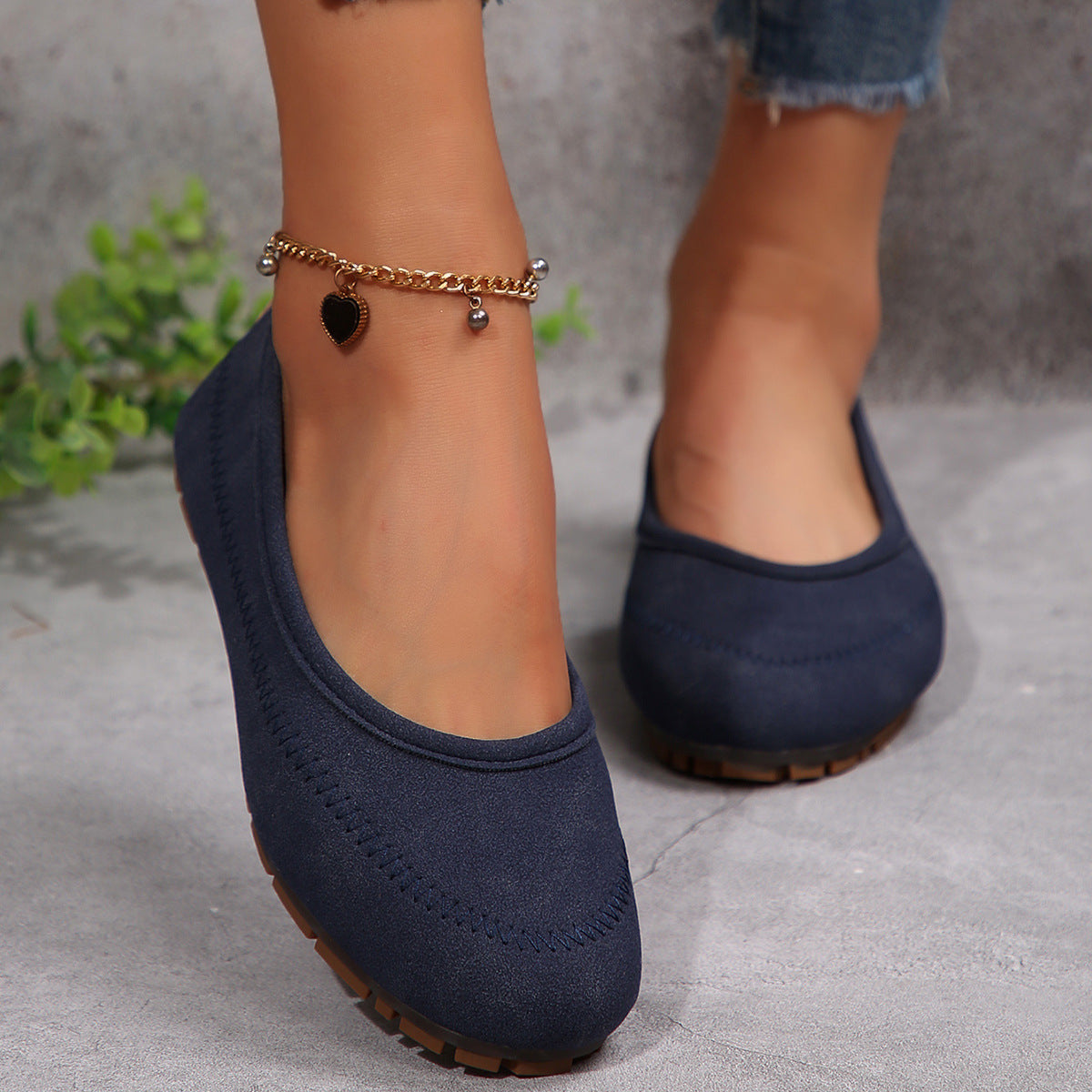 Womens Low-cut Round-toe Slip-on Loafers Womens Flat Shoes