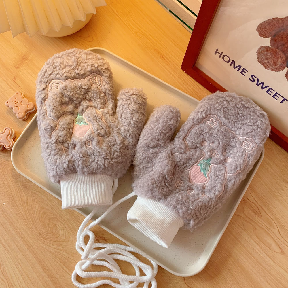 Plush Gloves Fleece-lined Thick Windproof Warm Plush Full Finger Halter