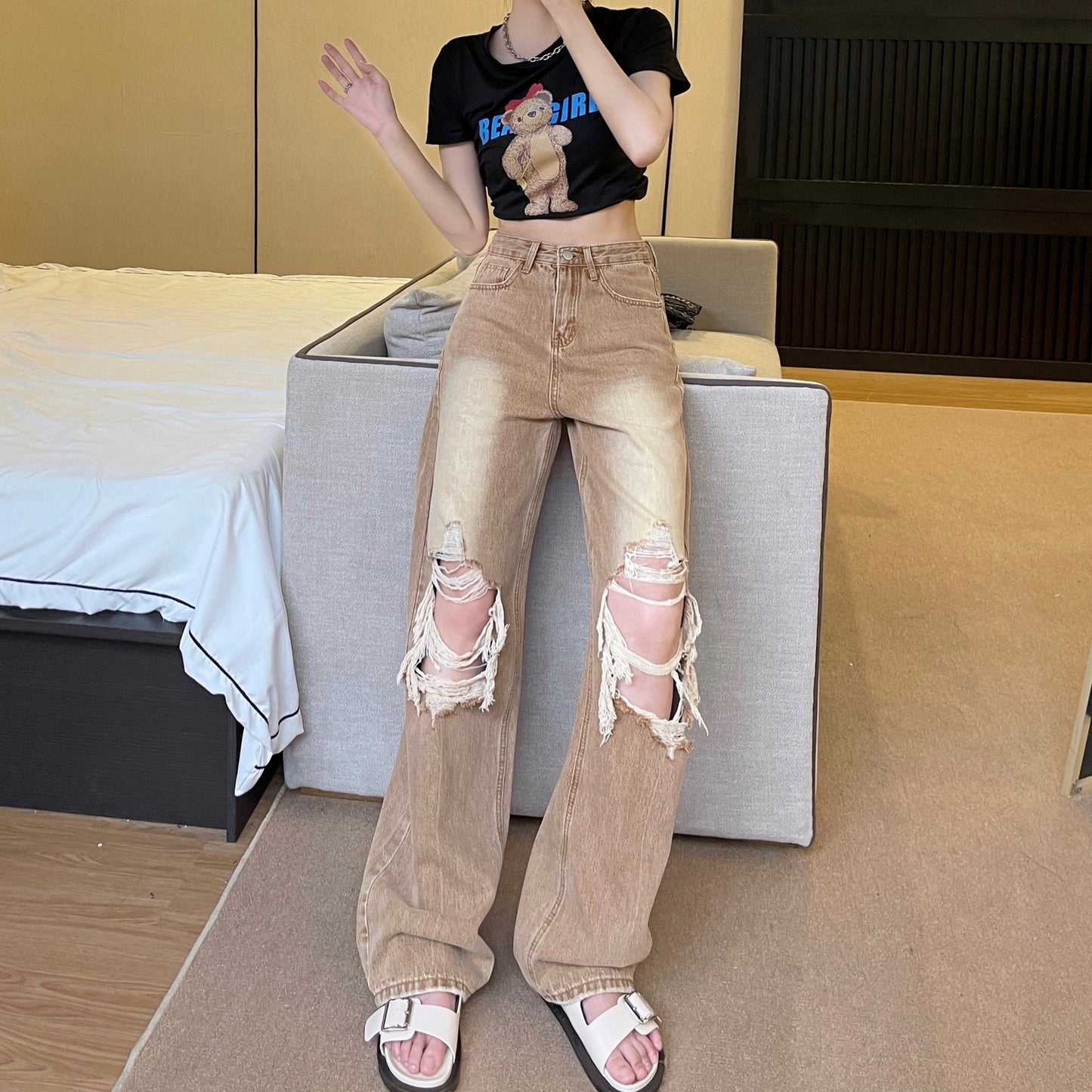 Women's Casual All Match Retro Straight Trousers