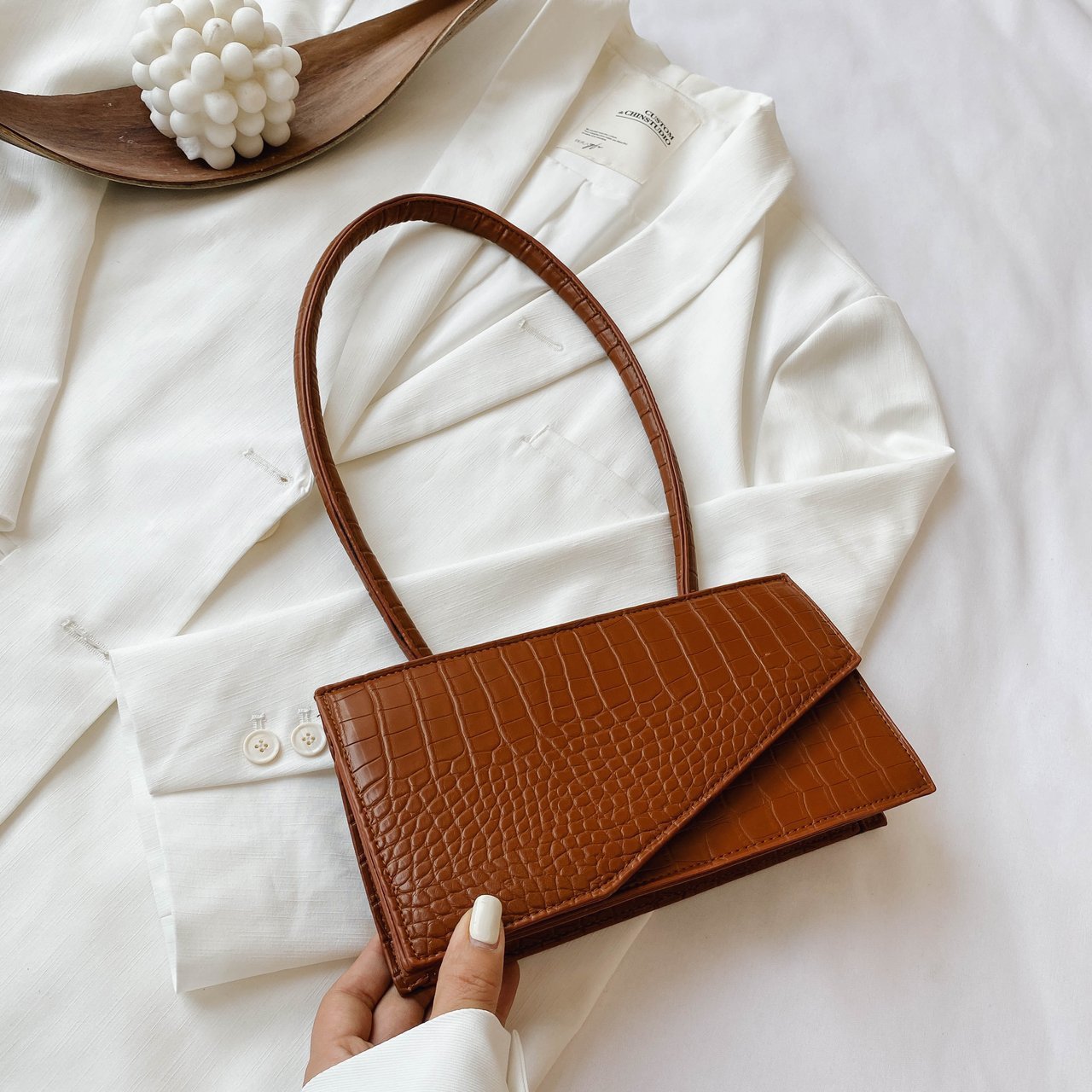 One shoulder messenger stone pattern small square bag