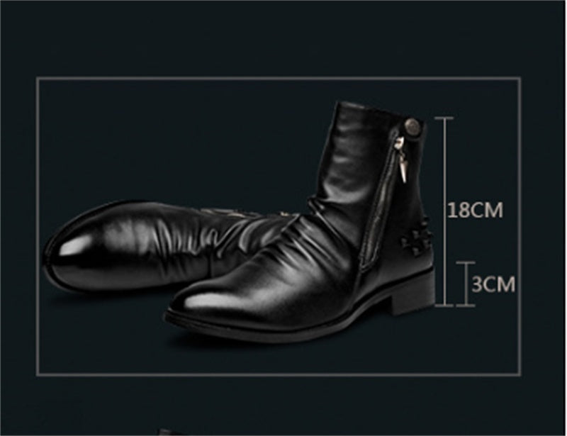 Rivet Men's Shoes Warm Pointed Toe Leather Men's High-top Boots