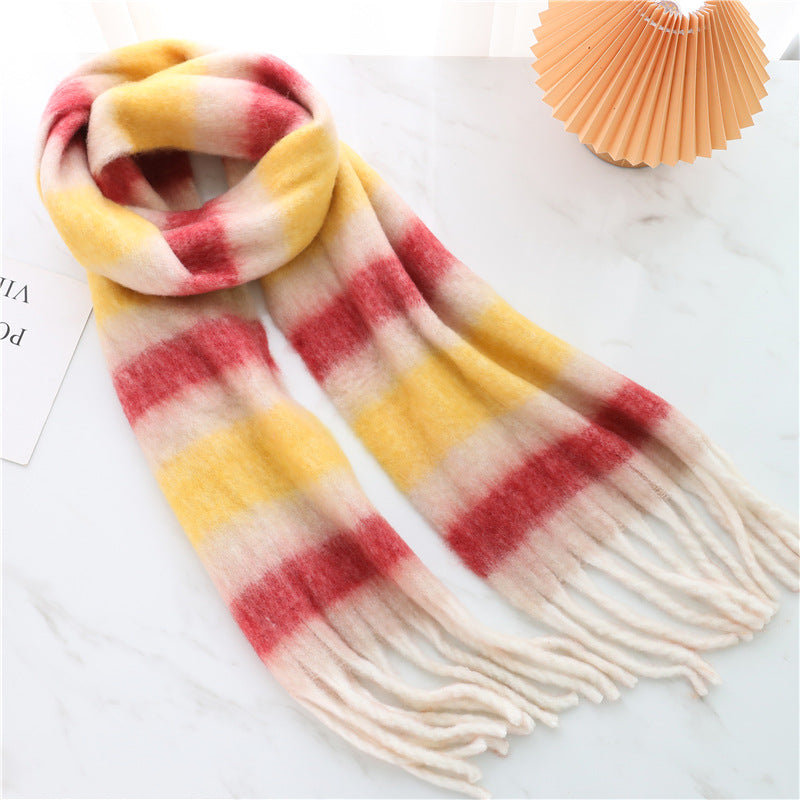 Women's Long Thick Beard Plaid Color Matching Scarf