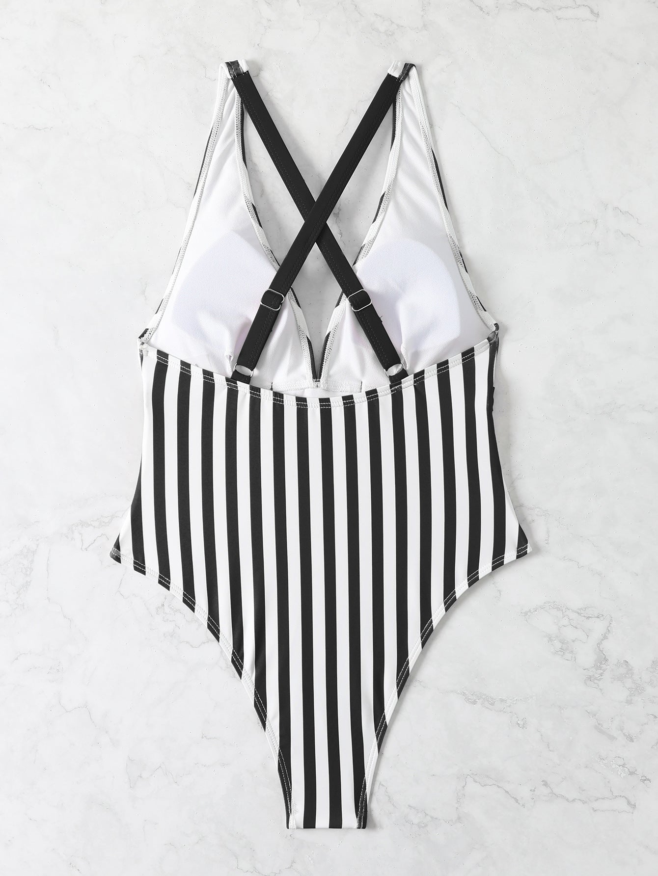 Black And White Striped One-piece Swimsuit Bikini