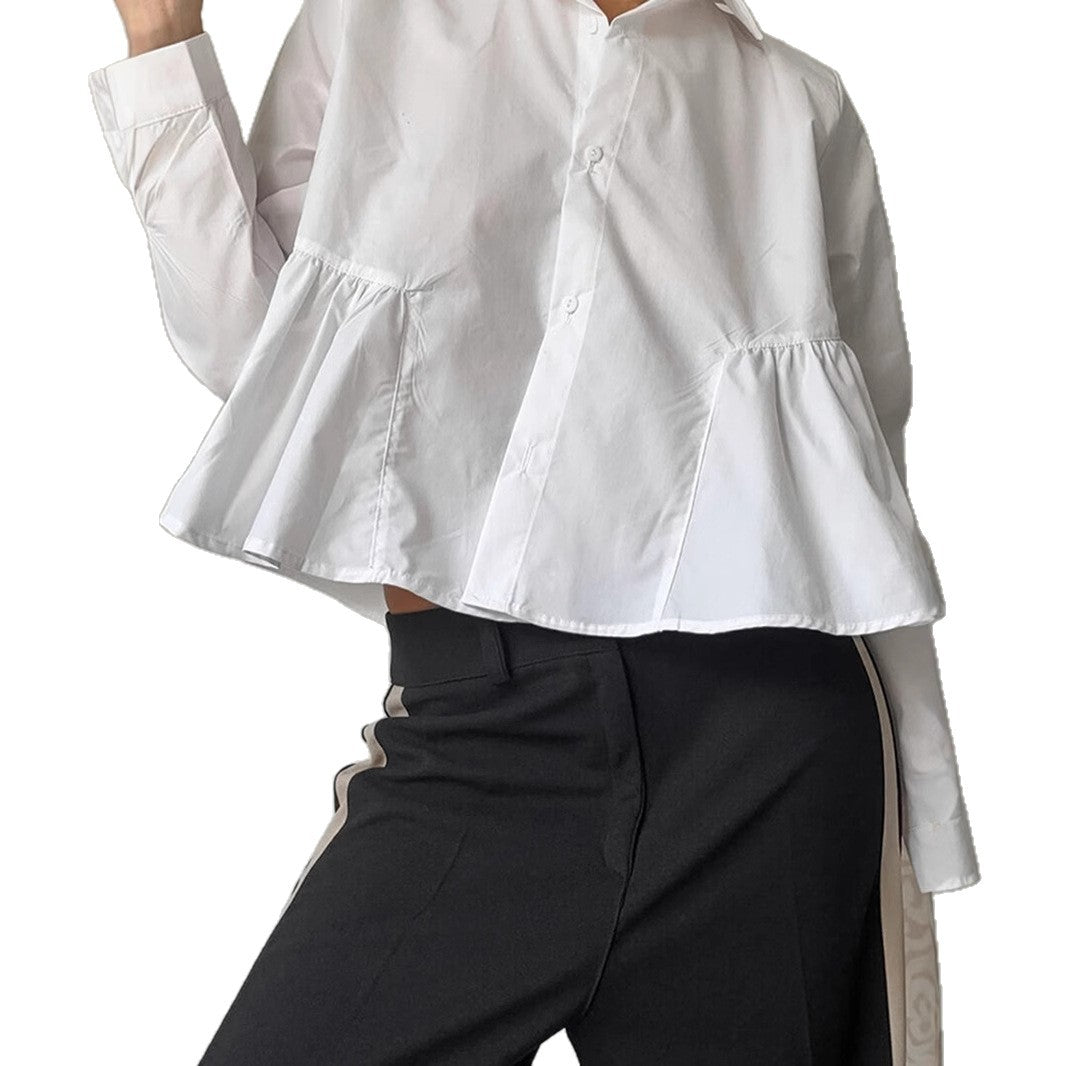 French-style Relaxed-fit White Lapel Shirt For Women