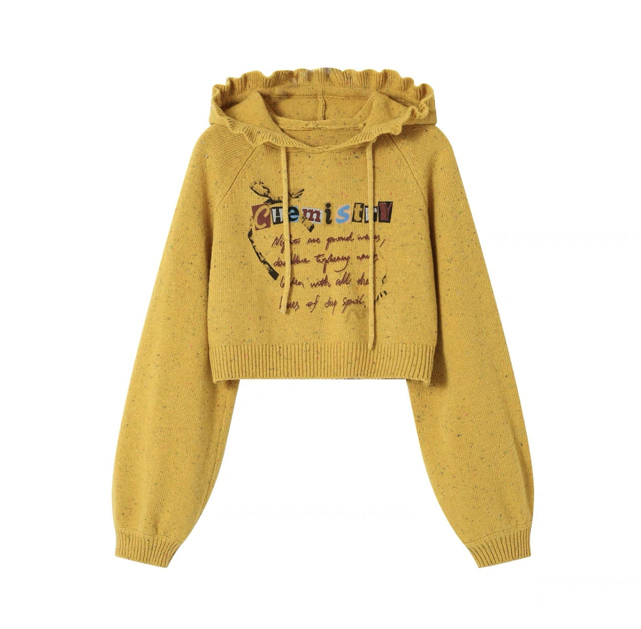 Retro Hooded Short Raglan Sleeve Coat Age-reducing Hand-painted Printed Sweater