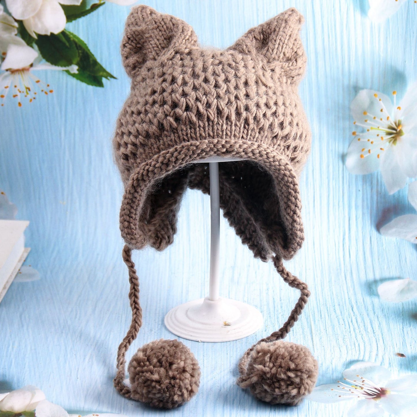 Cartoon Cat Ear Ball Knitted Hat
