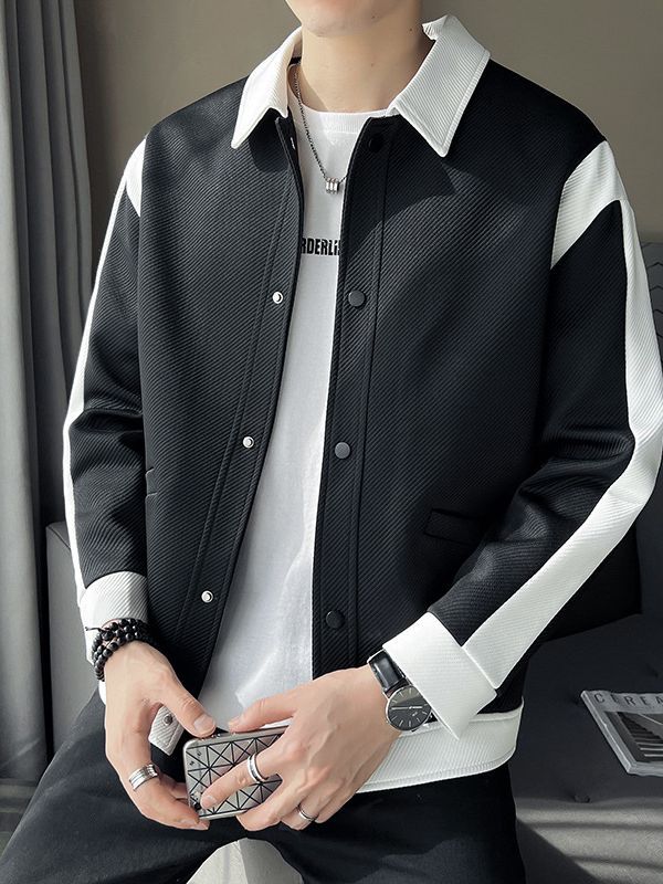 Men's Spring And Autumn New Patchwork Polo Collar Top
