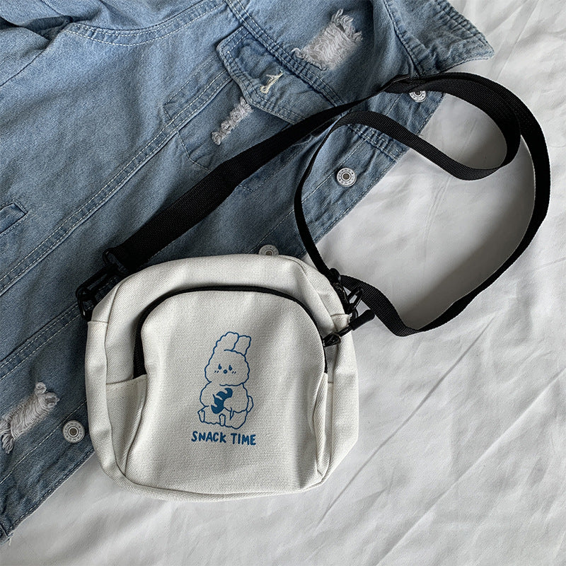 Cute Women's New Ins Harajuku Versatile Cartoon Canvas Crossbody Bag