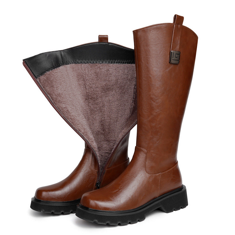 Women's High Tube Long Boots Real Sheepskin Fur Integrated Fleece-lined Thickened