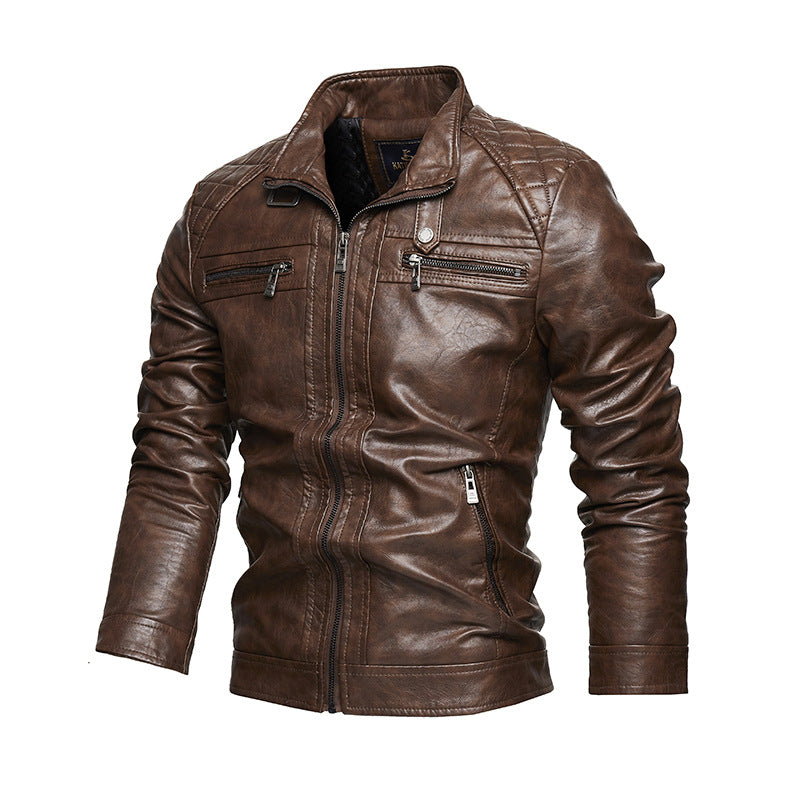 Læderjakke til mænd med revers, amerikansk retro, plus size