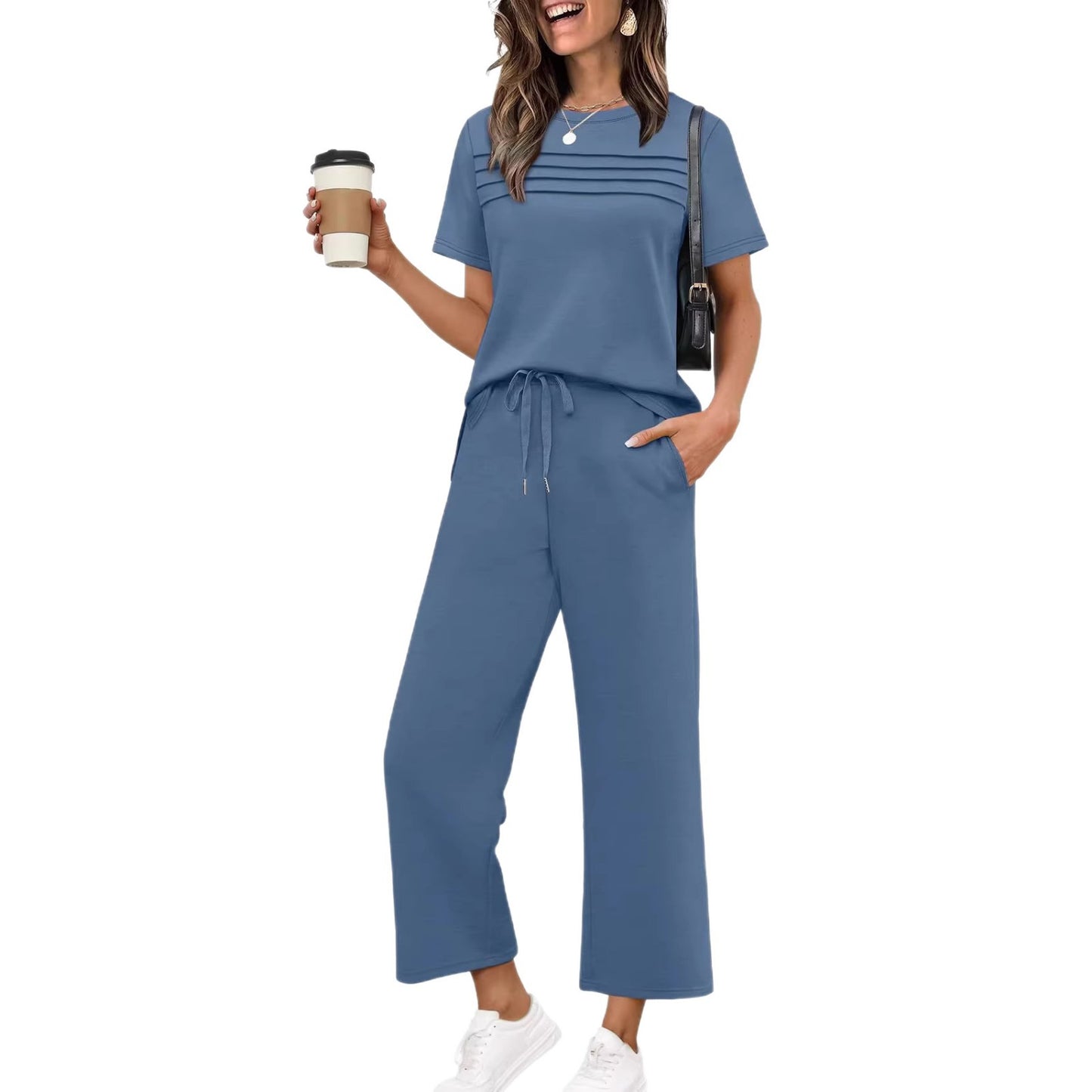 Two-Piece Summer Travel Vacation Outfit Short-Sleeve Casual Set