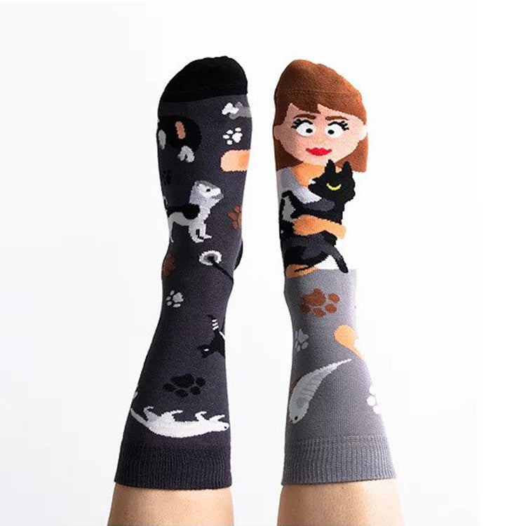 Mandarin Duck  Asymmetric Ab Socks Mid Tube Jacquard