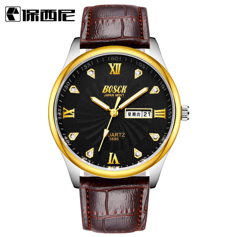 Explosion proof men's steel belt watch, waterproof double calendar quartz watch, business fashion non mechanical watch manufacturer