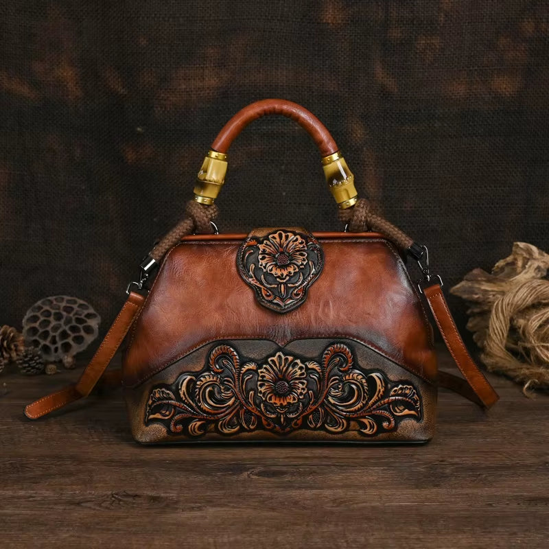 Artisan Luxury Leather Shoulder Bags for Women - 2025 Vintage Carved Designer Handbags