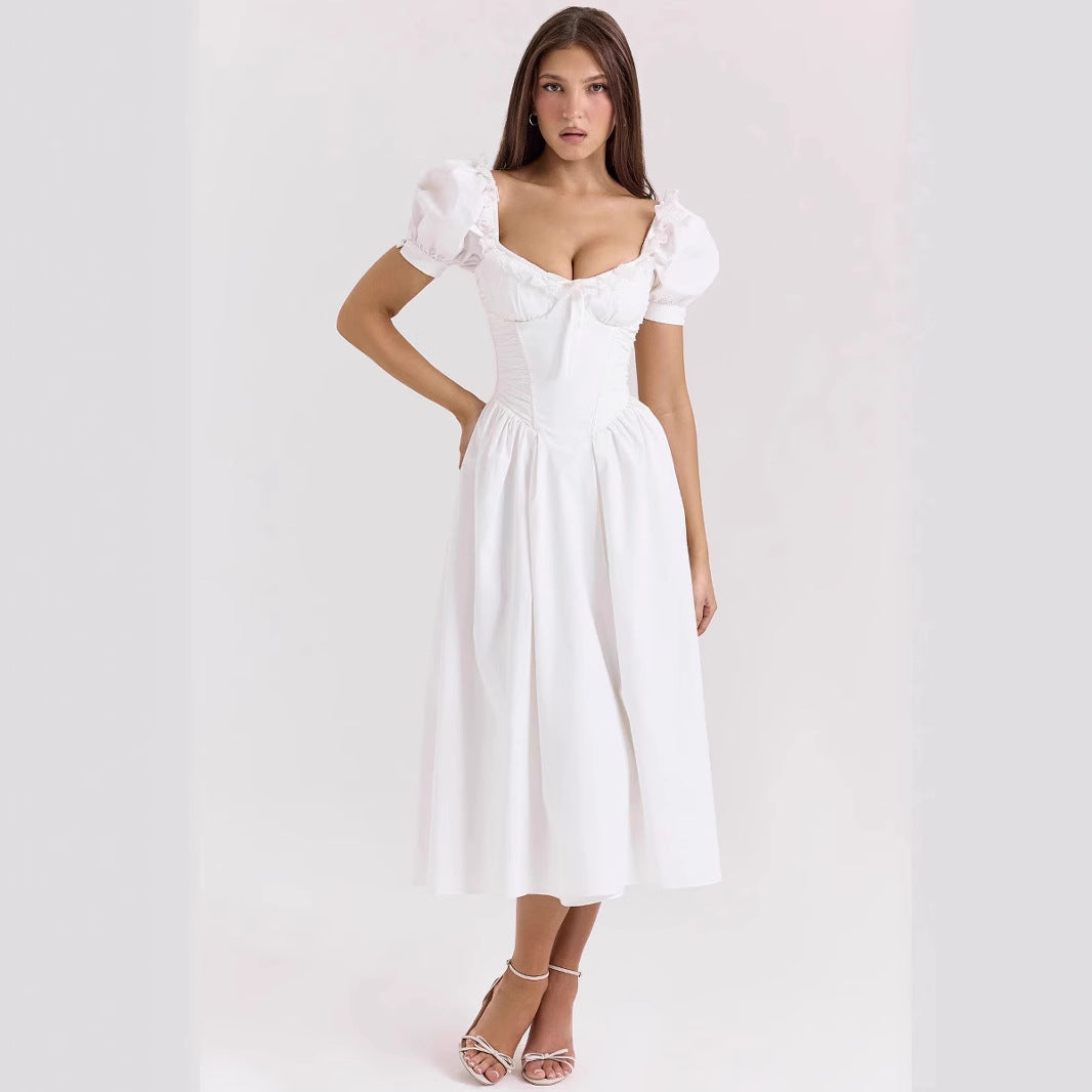 Elegant Figure-flattering Dress With Pleated Straps