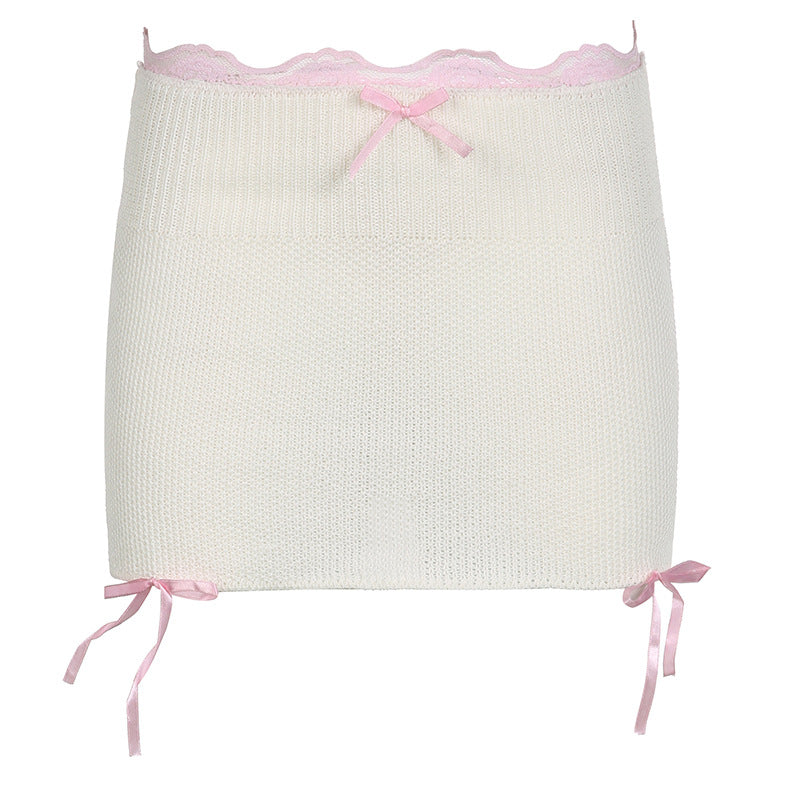 Lace-up Small Bowknot Wool Skirt