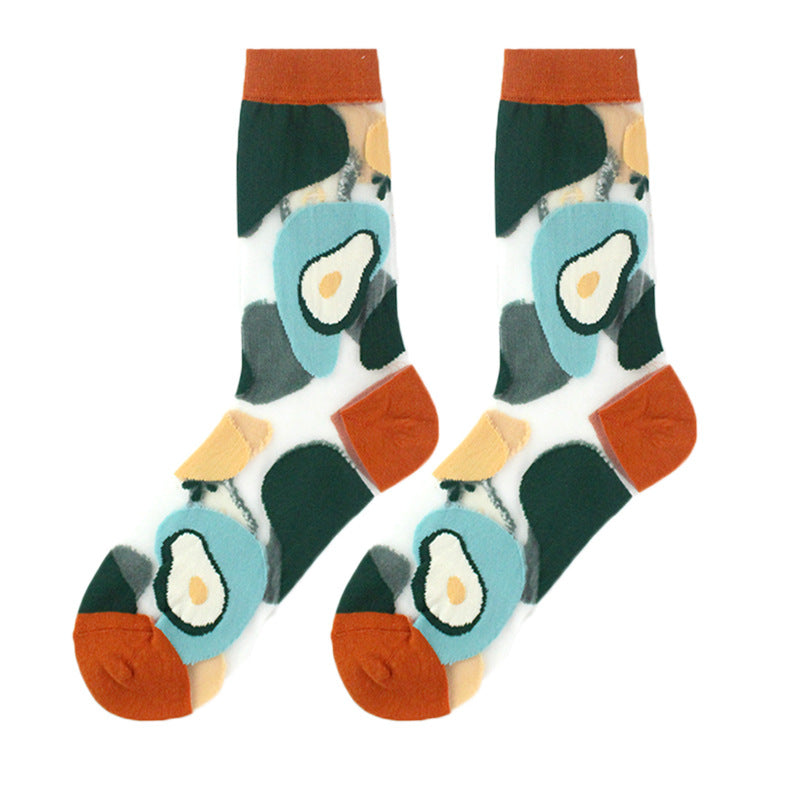 Thin Mid Tube Fashion Style Flower Forest Glass Stockings