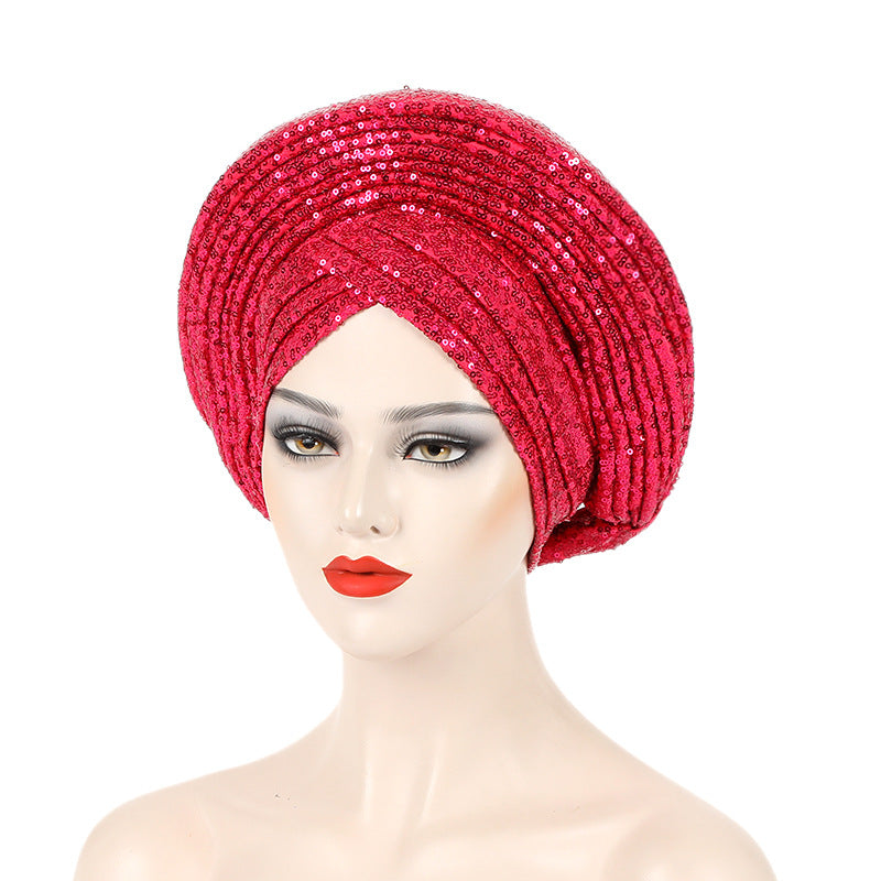 New Sequin Laminated Heavy Industry African Wedding Headscarf Toque