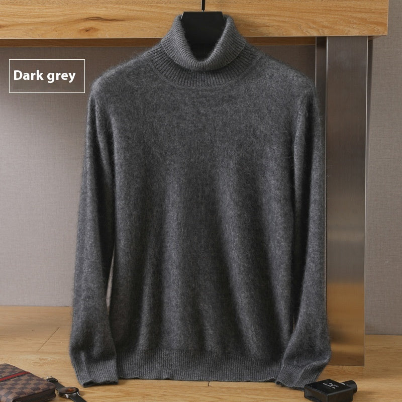 Efterår Vinter Mænd Høj Krave Løs Ensfarvet Pullover Mink Underdel Sweater