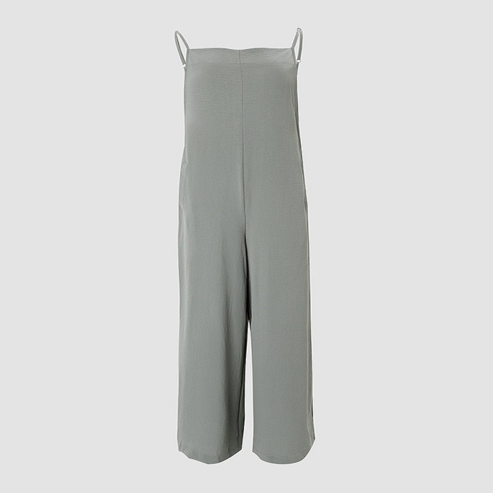 Ærmeløs Jumpsuit Til Kvinder Med Lommer Og Justerbar Skulderrem Moderigtig Løs Bred Ben Lige Overalls Sommer Strandbukser