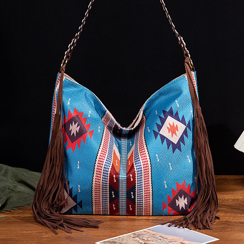 Retro Tassel Cotton And Linen Women's Bag Portable