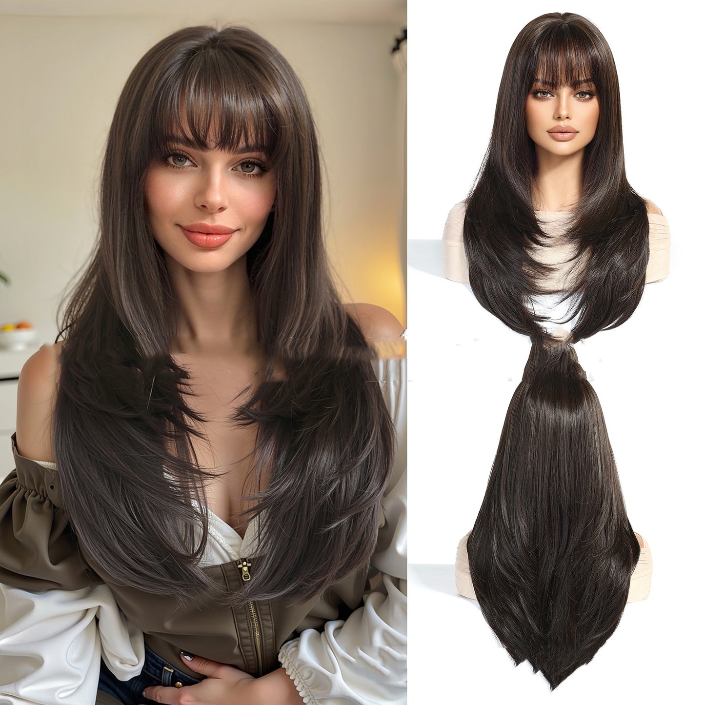 Light Gold Orange Straight Bangs Hair