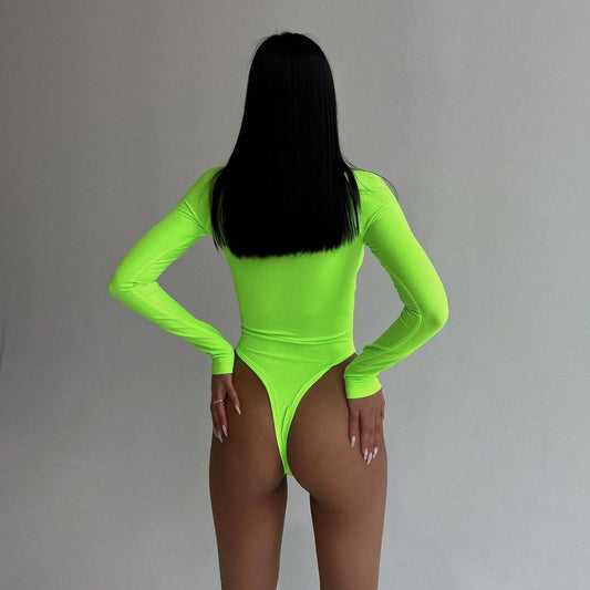 Hollow Out Strap Slim Fit Temperament Pure Color Long Sleeve Jumpsuit