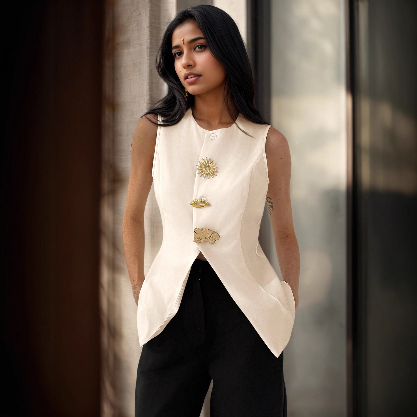 Artistic V-neck Waist-cinching Vest