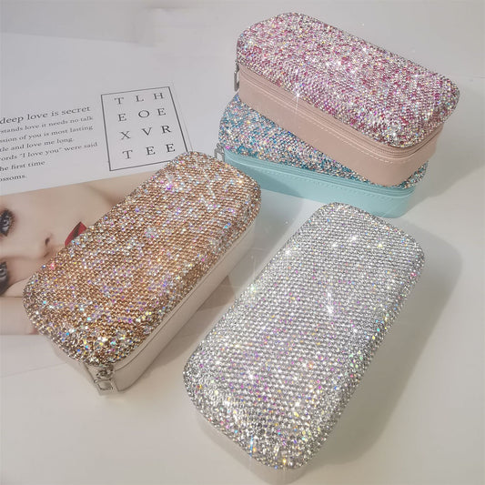 High-grade Rhinestone Portable Candy Color Rectangular Jewelry Box