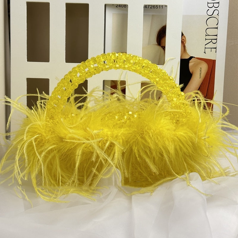 Colored Ostrich Wool Beaded Handbag
