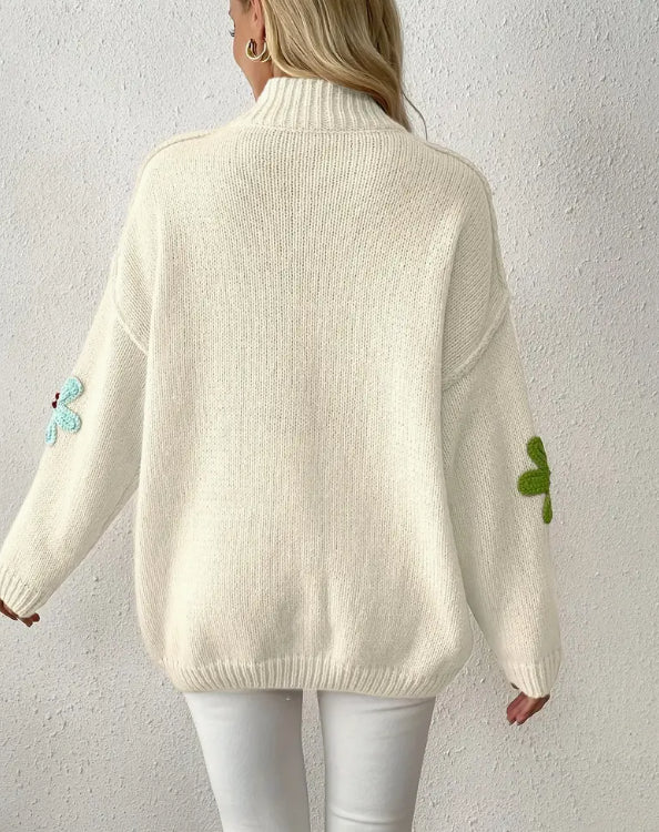 Plus Size Floral Applique Knit Sweater