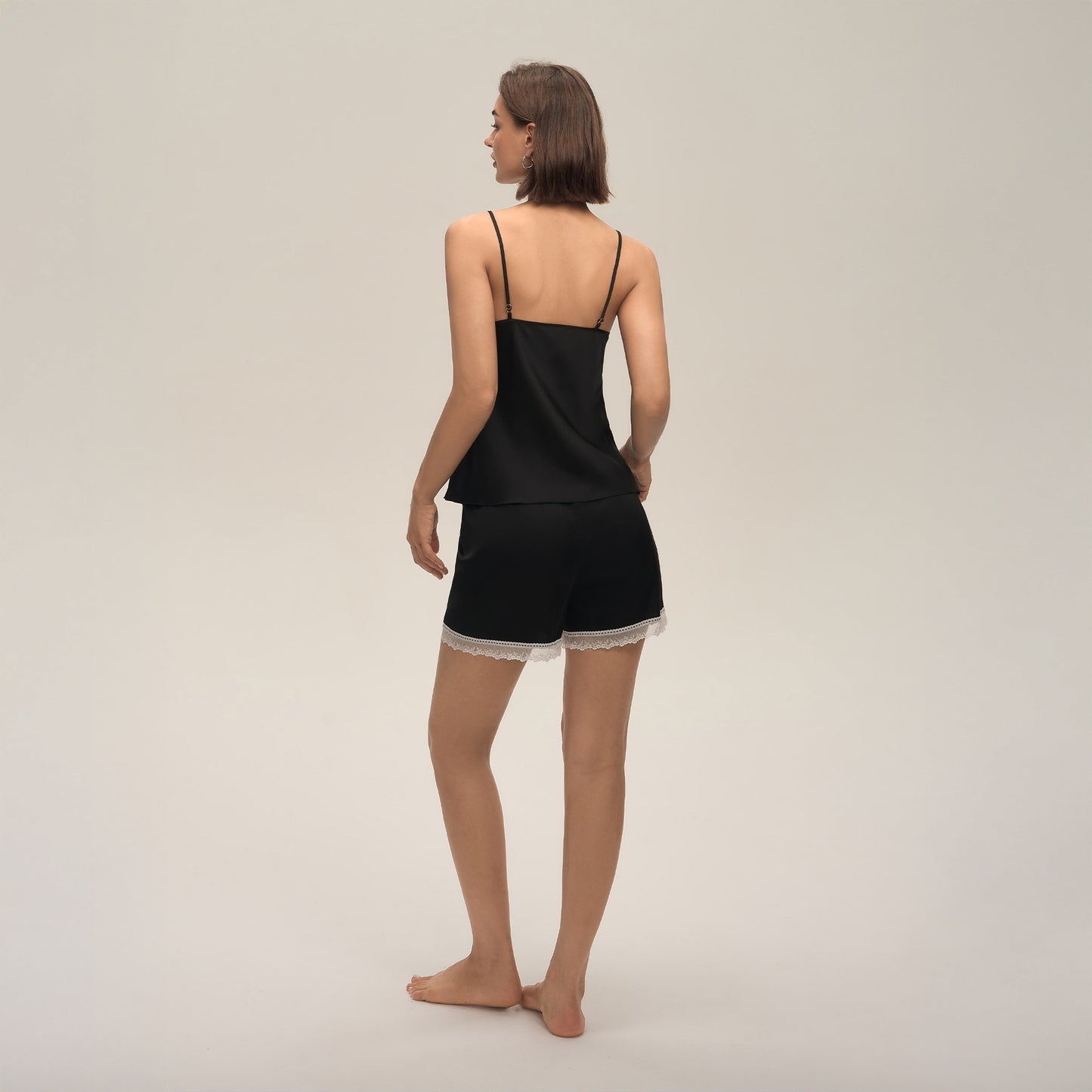 Lace-trimmed Suspender Shorts Set Womens Cozy Casual Loungewear For At-home Comfort